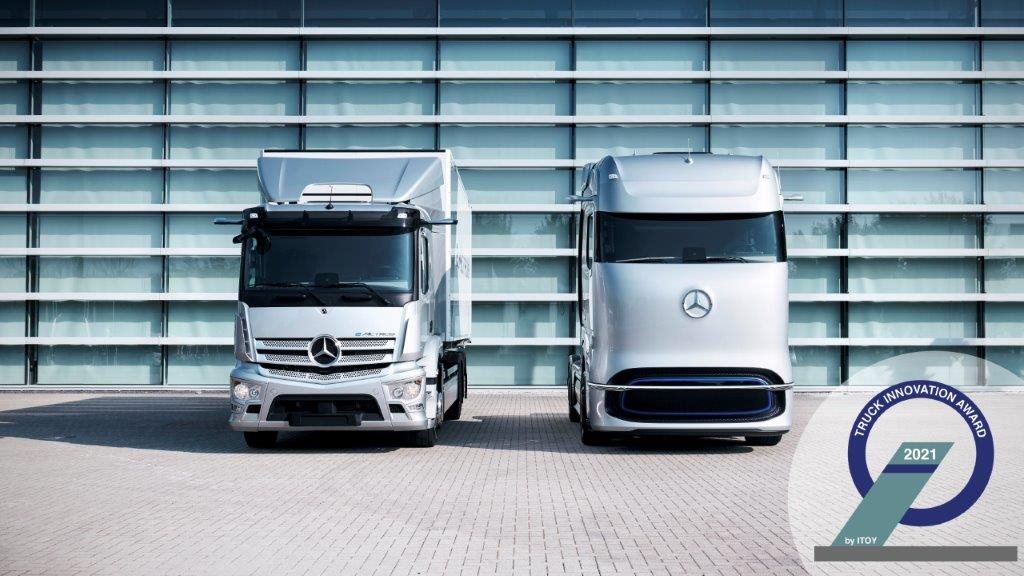 Die innovativsten Lkw für die elektrische Zukunft: Mercedes-Benz eActros und Mercedes-Benz GenH2 Truck mit dem „2021 Truck Innovation Award“ ausgezeichnet